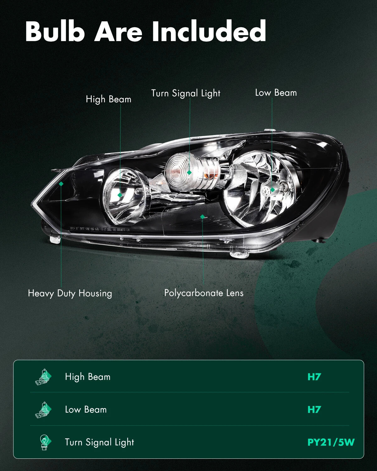 Headlight Assembly Pair for Volkswagen GTI Golf Jetta MK6 (2010–2014)