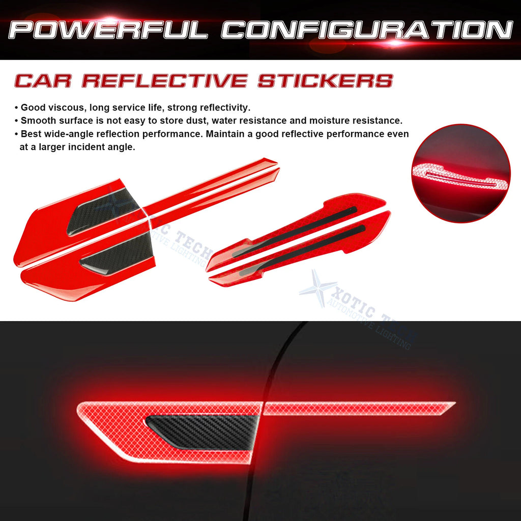 Red Reflective Rearview Mirror and Door Night Warning Stickers for Cars (-)