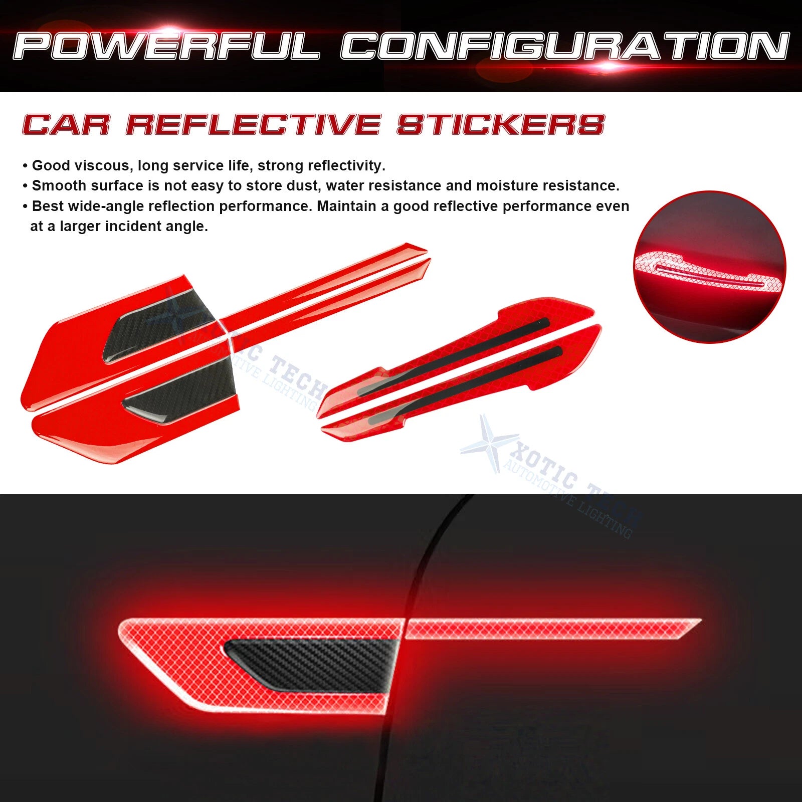Red Reflective Rearview Mirror and Door Night Warning Stickers for Cars (-)