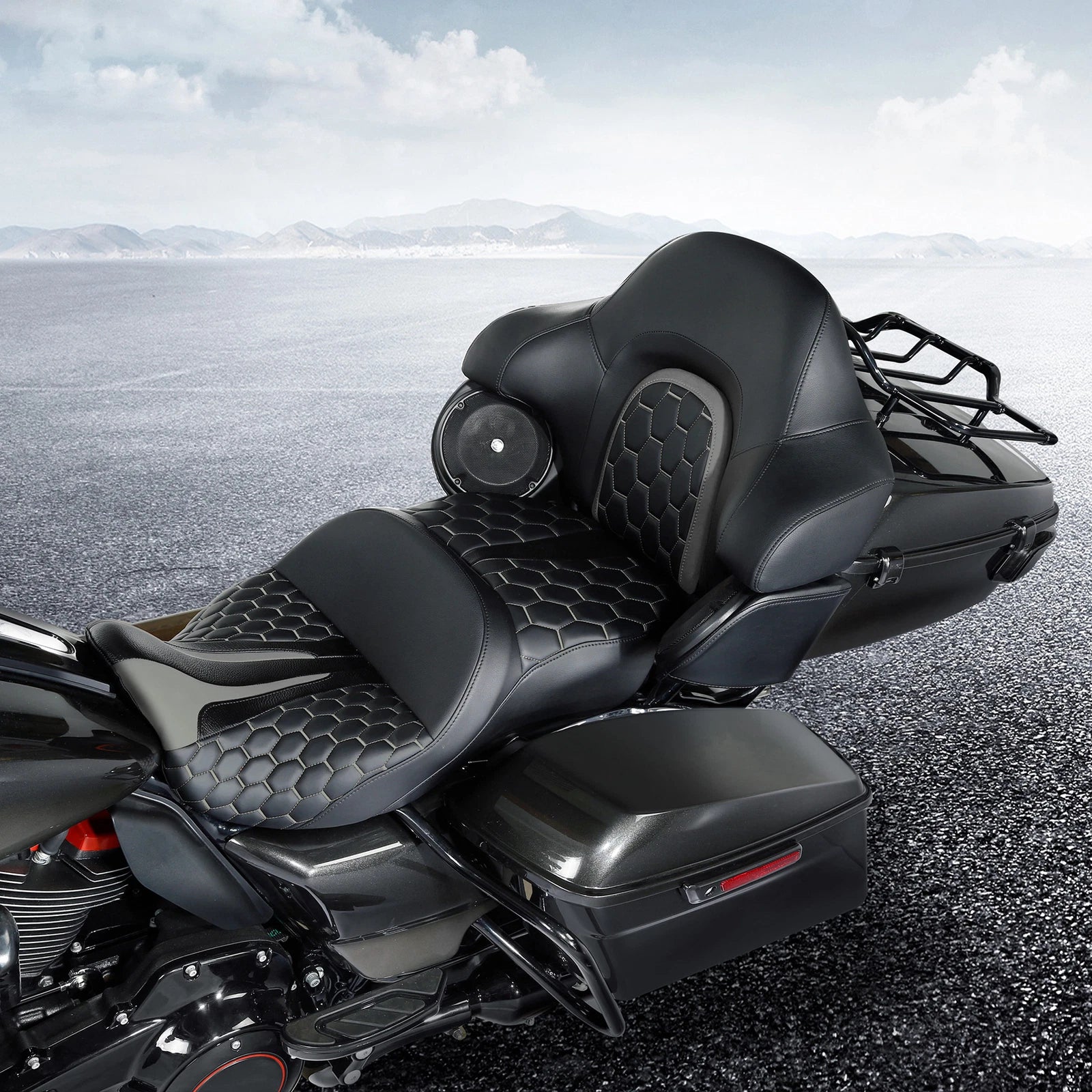 Driver Passenger Gel Seat Backrest Pad for Harley Touring Road Glide (2014–2023)
