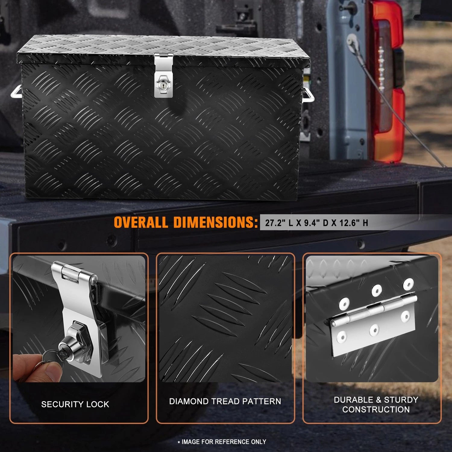 Truck Tool Box with Fixed Side Handles for (27"x9.4"x12.6")