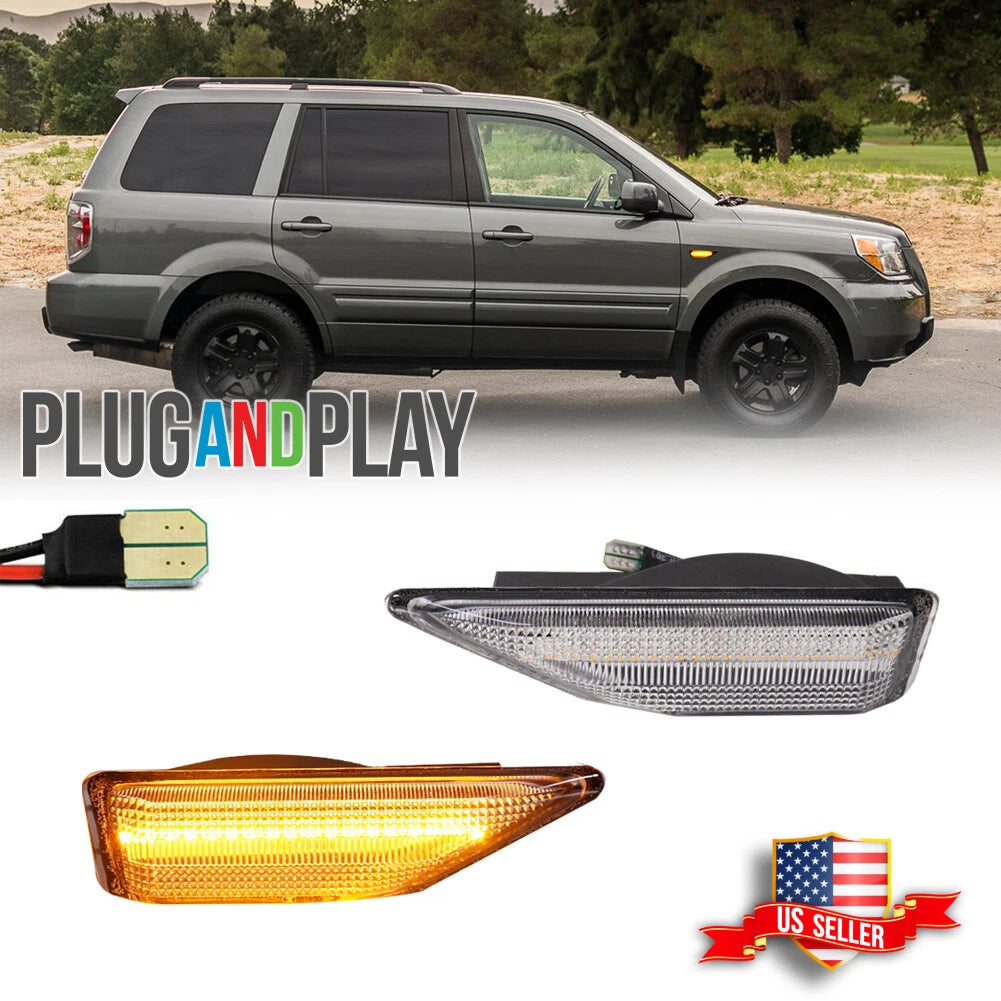 2X Clear Amber LED Side Marker Lights for Honda Element (2009–2010)