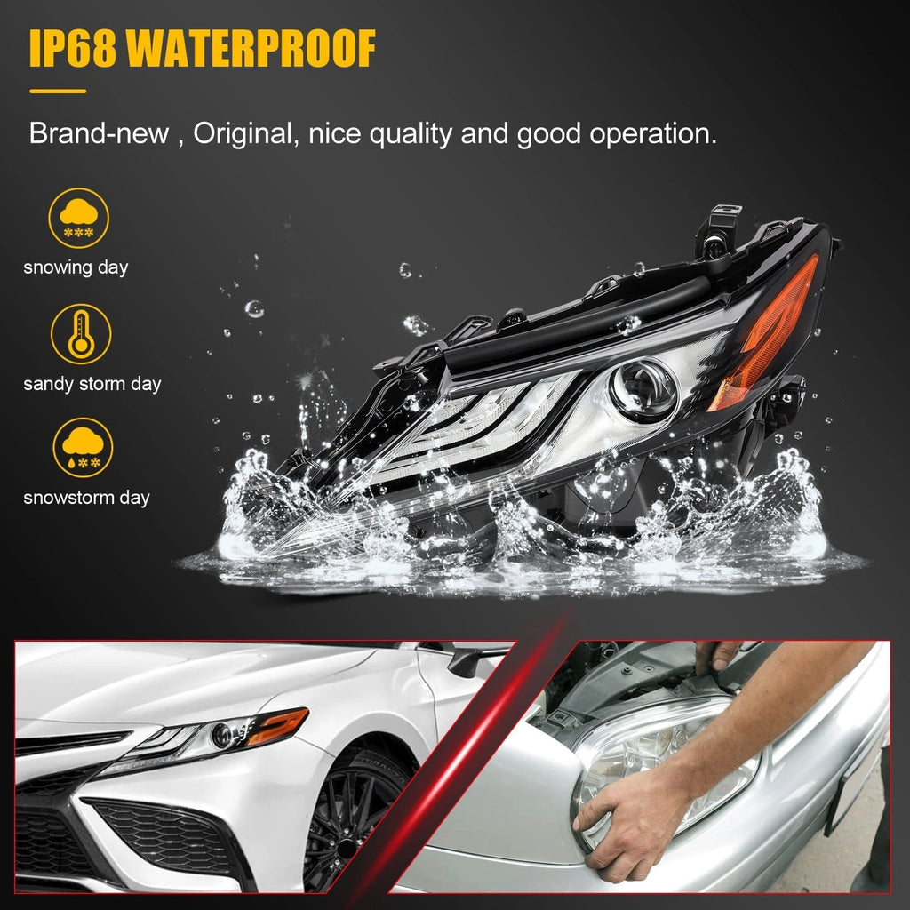 Pair Full LED DRL Projector Headlights for Toyota Camry (2018–2024)