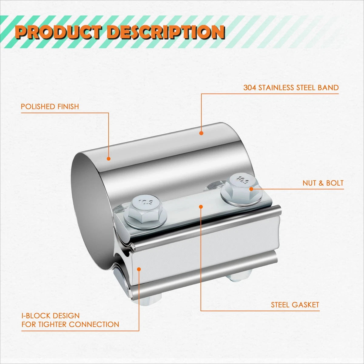 2" ID Stainless Steel Catback Exhaust Pipe Clamp for Universal Fit