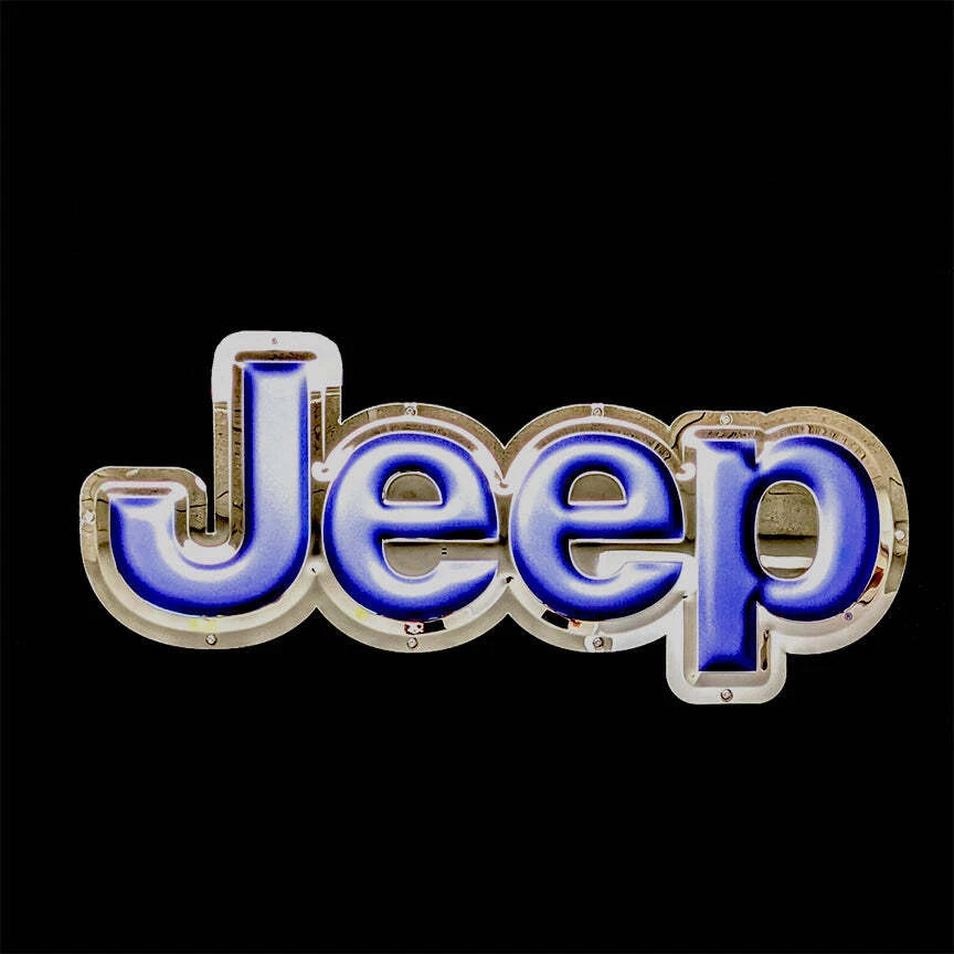 Licensed Jeep Metal Sign 10 x 23 Inch Blue Emblem for Jeep Wrangler (2007–2018)