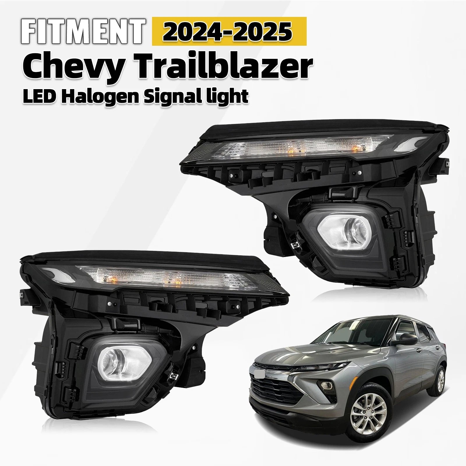 LED Headlights Pair for Chevy Trailblazer LS (2024–2026) w/Halogen Signal & Bulbs
