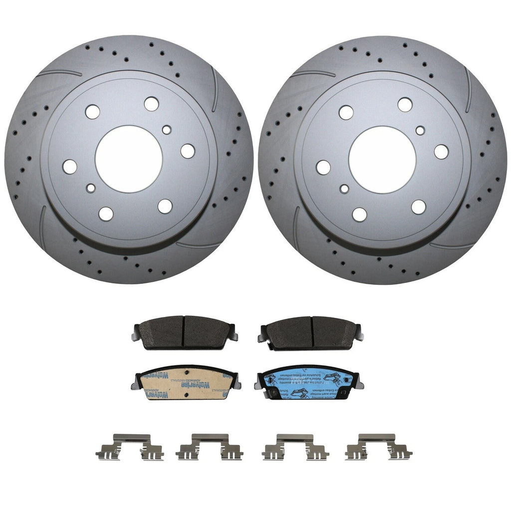 Rear Brake Kit with Drilled 345mm Rotors & TRW Metallic Pads for Cadillac Chevrolet GMC