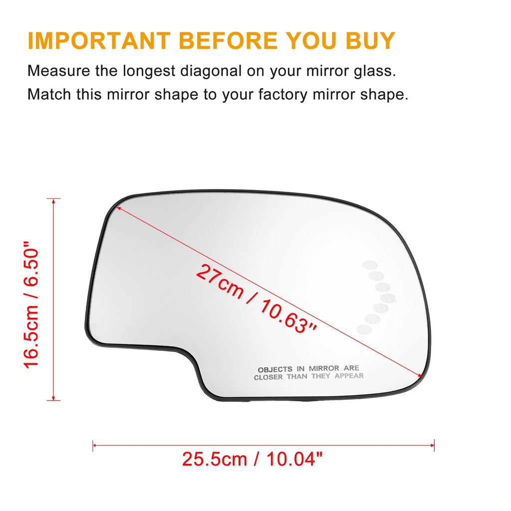 Right Rearview Heated Mirror Glass for Chevy Silverado/Avalanche/Suburban (2007–2014)