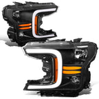 LED DRL Headlights for Ford F150 (2018–2020) - Black/Amber, Sequential Signal