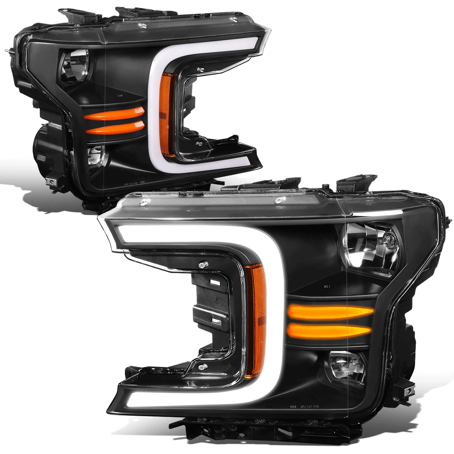 LED DRL Headlights for Ford F150 (2018–2020) - Black/Amber, Sequential Signal