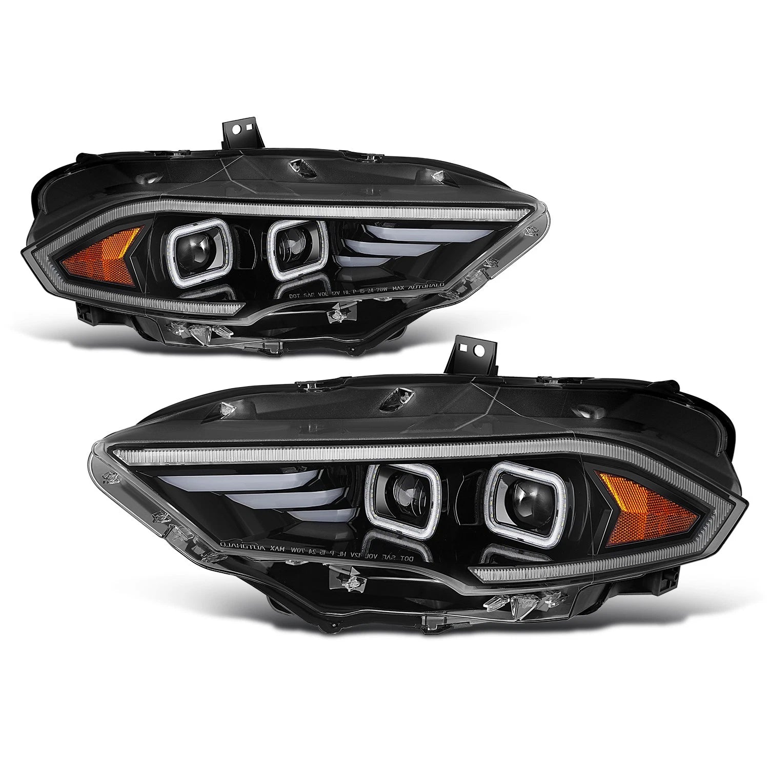 Full LED 3D Light Bar Dual Projector Black Headlights for Ford Mustang (2018–2023)