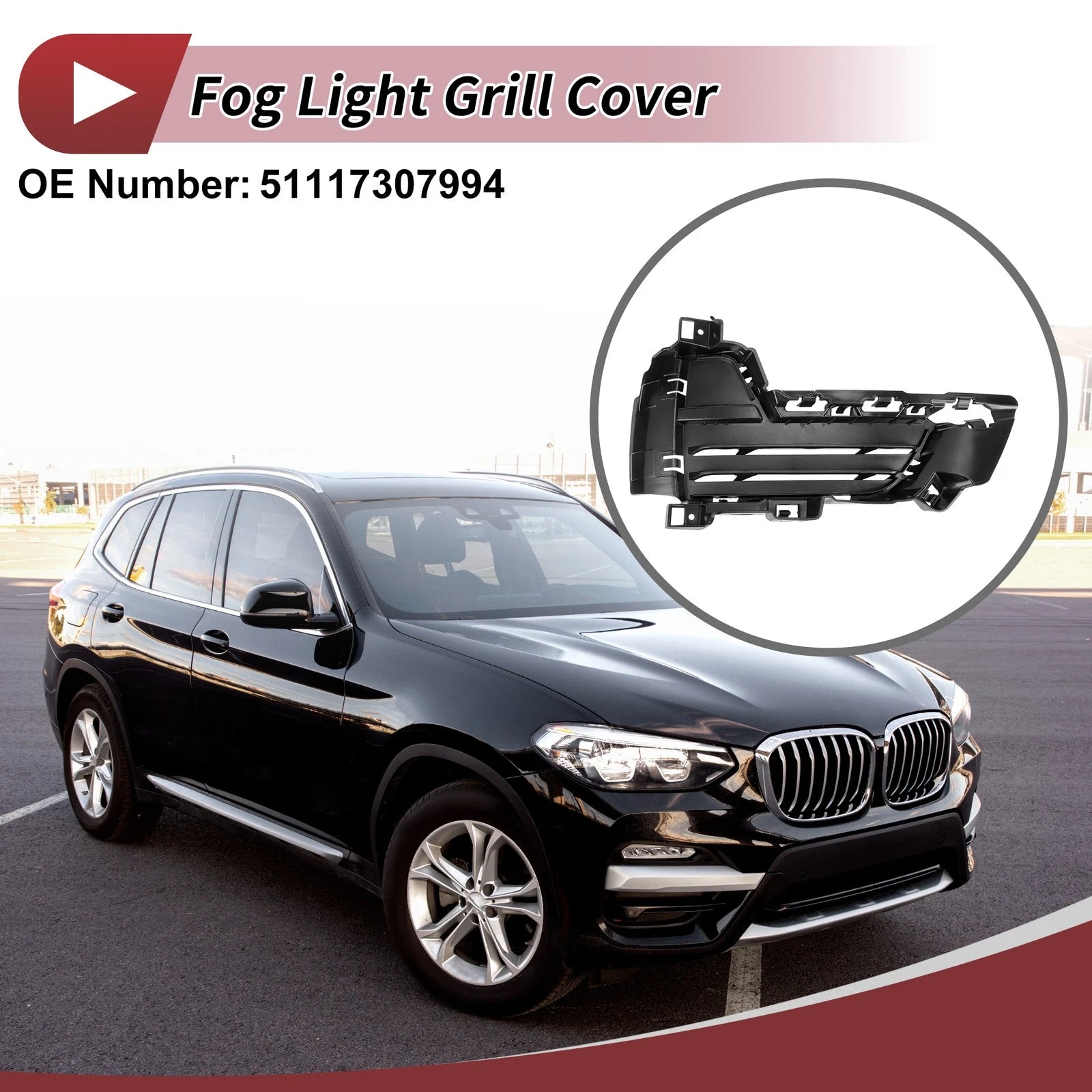 1 Pc Fog Light Grill for BMW X5 (2014–2018) No. 51117307994 Black
