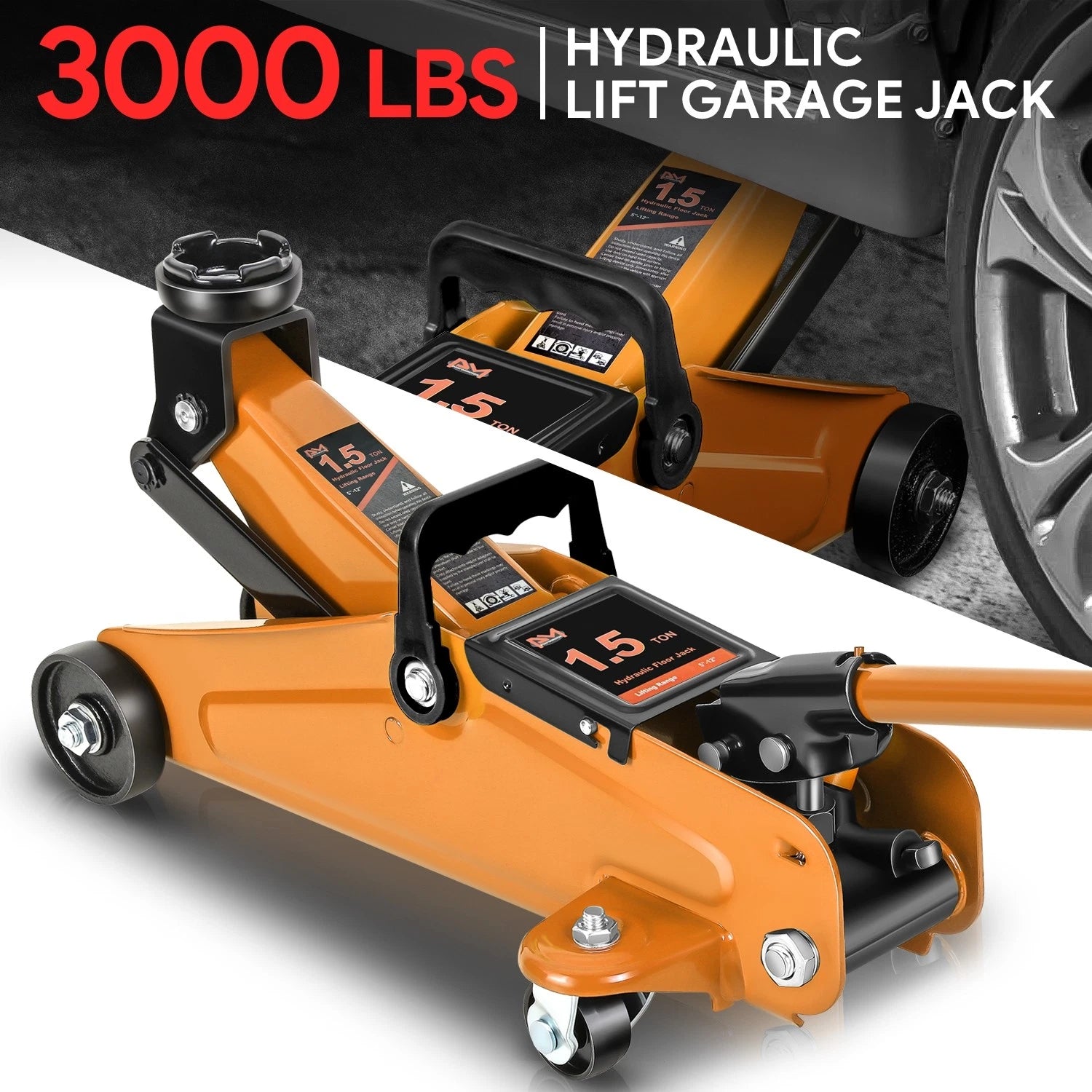 1.5 Ton Hydraulic Floor Jack for Universal Use (3000 lbs Capacity)