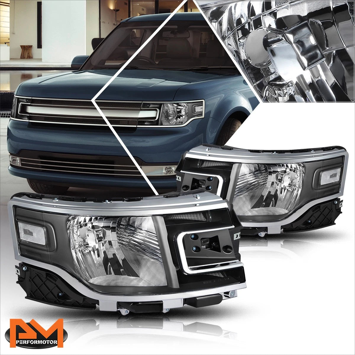 Headlight for Ford Flex (2013–2019) OE Direct Replacement Black Housing