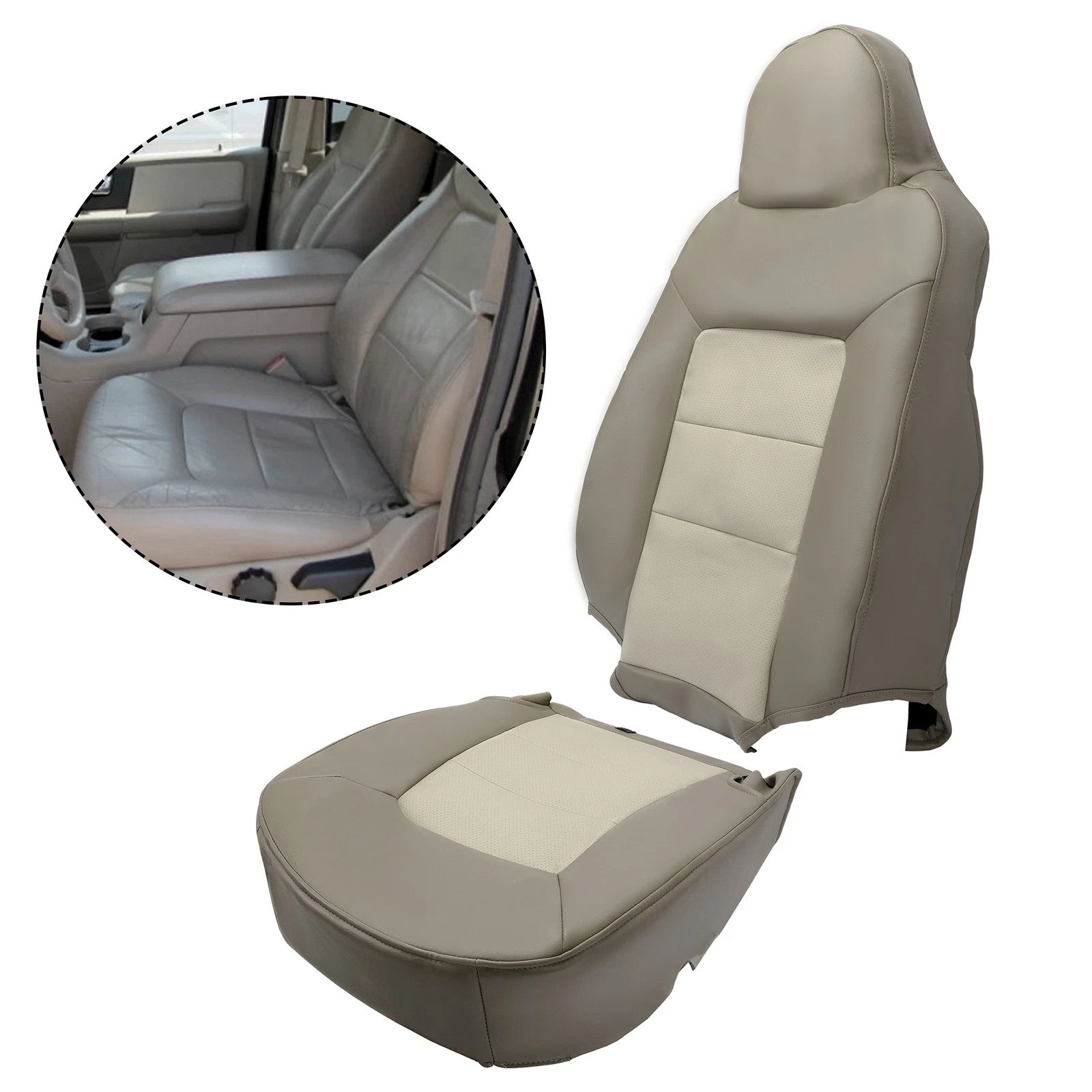Set of 2 Complete Perforated Seat Covers for Ford Expedition (2003–2006) Tan