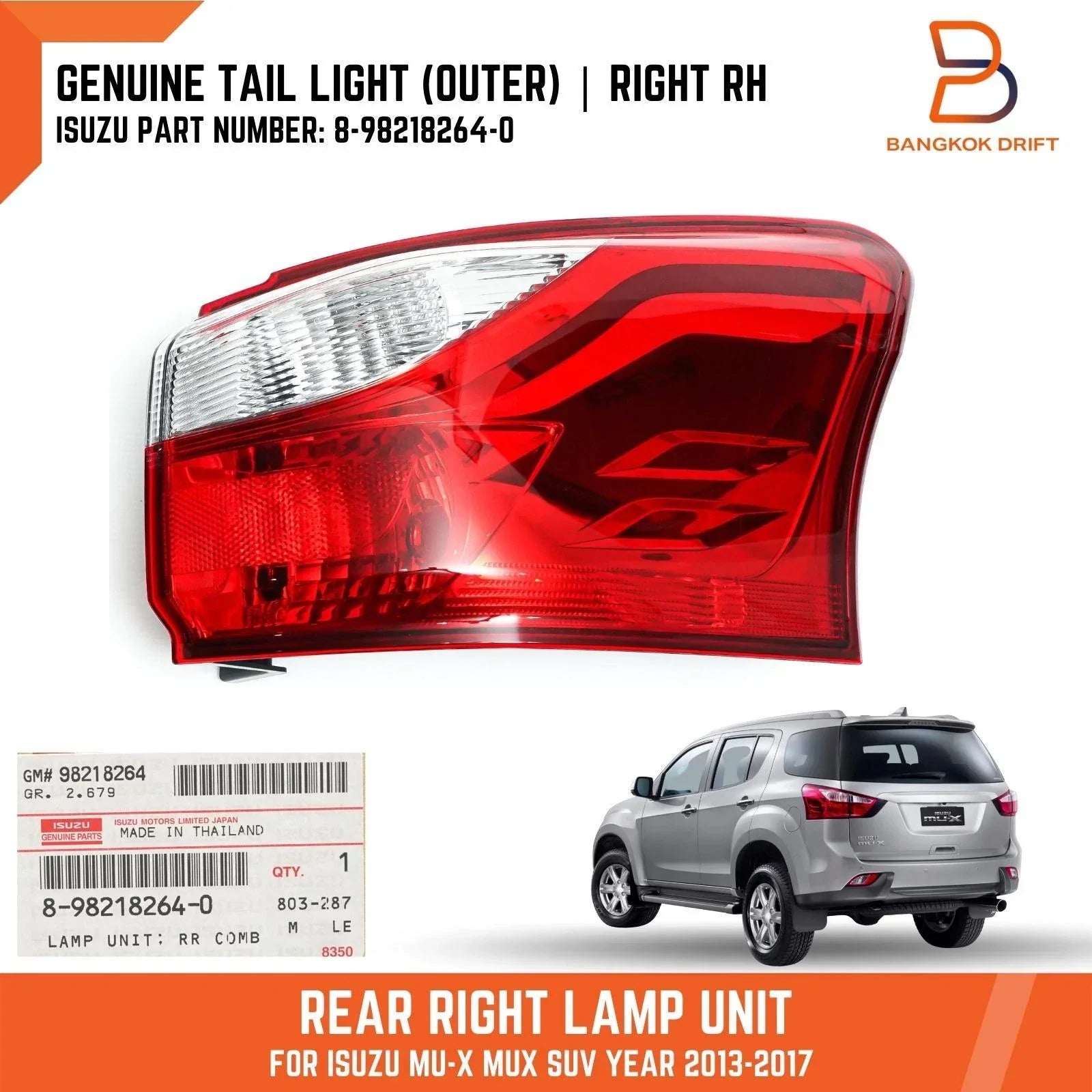 RH Tail Light Rear Lamp Unit for Isuzu MU-X MUX UC SUV (2013-2017)
