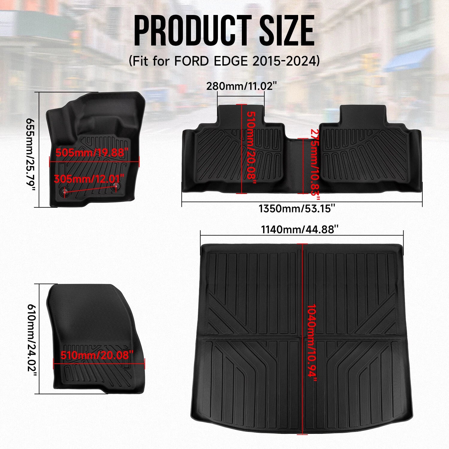 Set of 4 Heavy Duty TPE Rubber Floor Mats for Ford Edge (2015–2024)