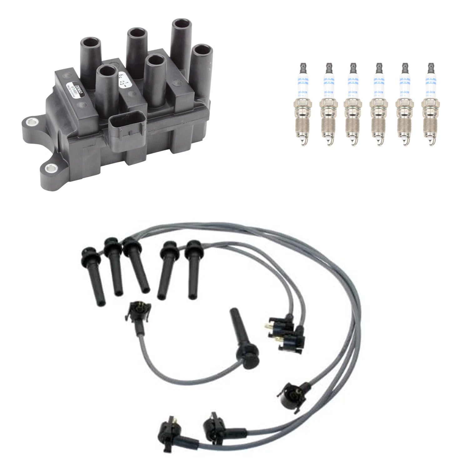 Denso Ignition Coil Wires & Bosch Platinum Spark Plugs Kit for Mazda MPV (1990–1998)