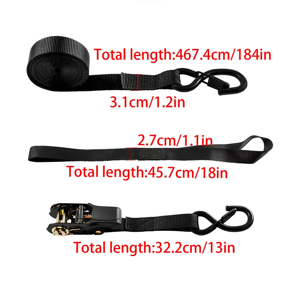 Set of 4 Heavy Duty Ratchet Tie Down Straps for Moving Cargo