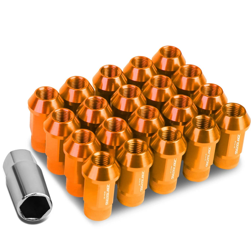 Set of 4 Open End M12x1.5 44mm Tall Orange Aluminum Lug Nuts for JDM Rims