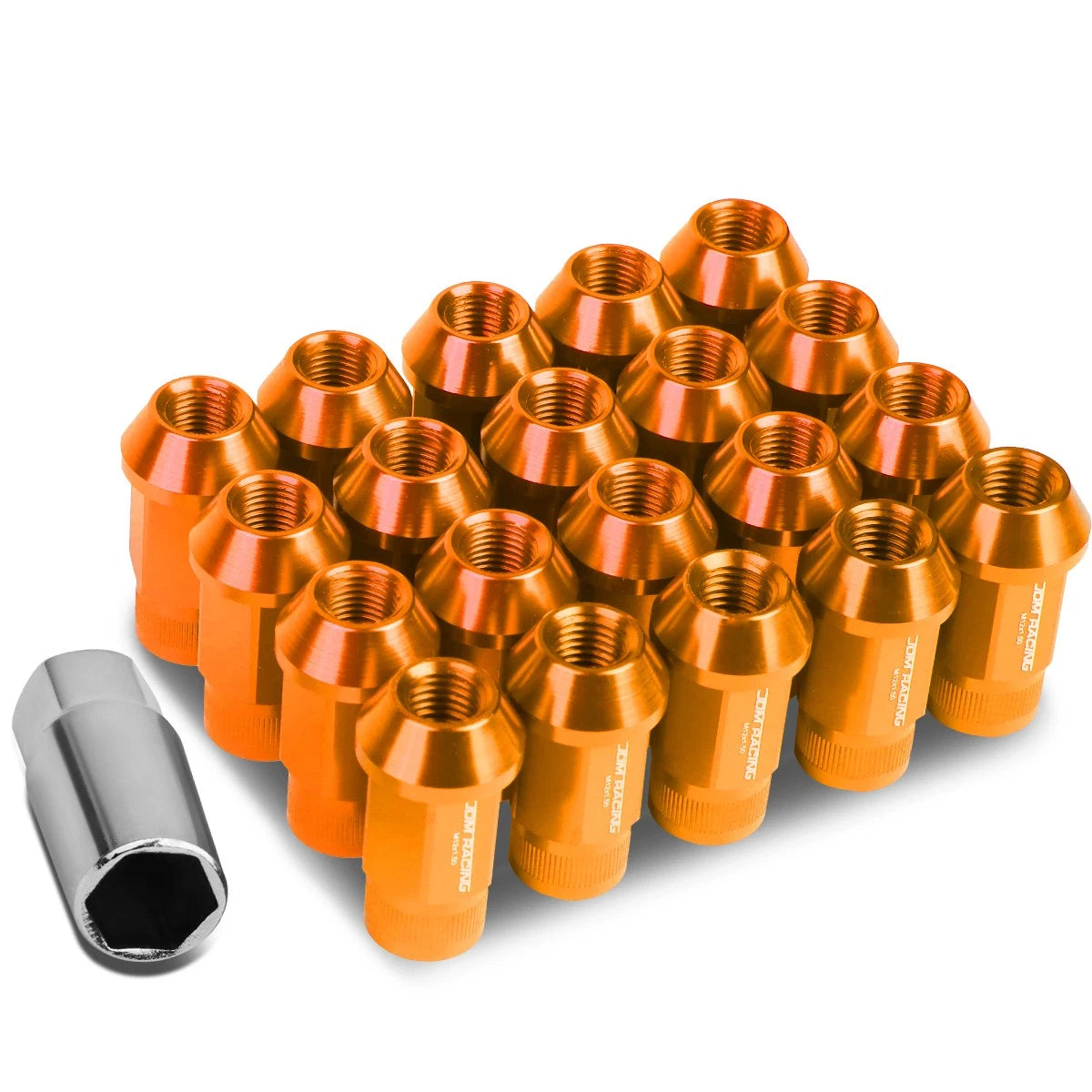 Set of 4 Open End M12x1.5 44mm Tall Orange Aluminum Lug Nuts for JDM Rims