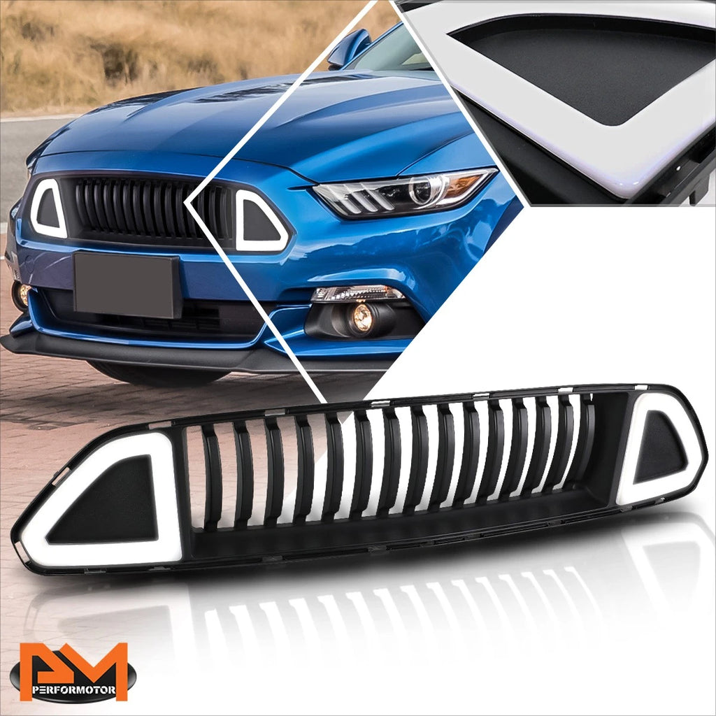Vertical Fence Front Bumper Grille w/Triangle LED Light for Ford Mustang (2015–2017)