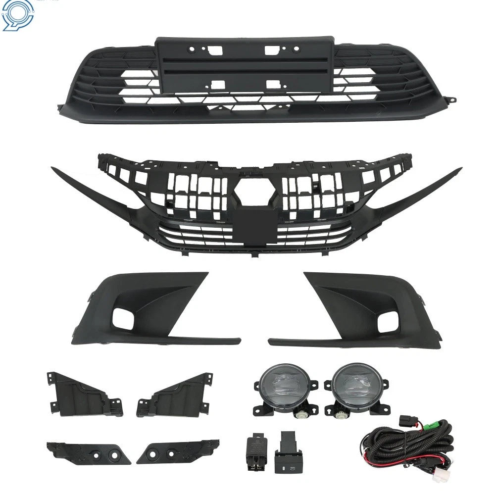 Set of 2 Black Upper & Lower Grills with Fog Lights for Honda Civic (2022–2023)