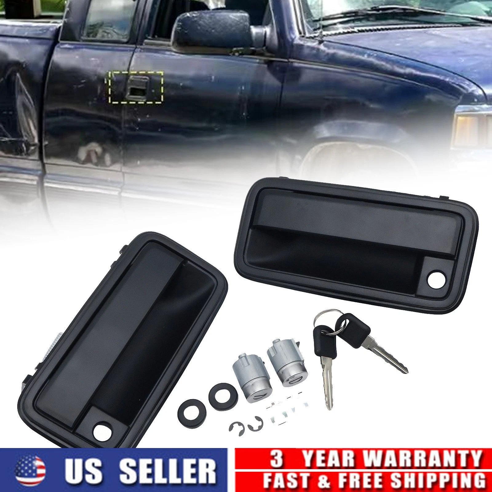 Exterior Front Door Handle w/ Cylinder Lock for Chevrolet C1500 GMC K1500 (1988–1994)