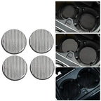 Set of 4 Silver Carbon Fiber Cup Holder Pads Non-Slip Mat