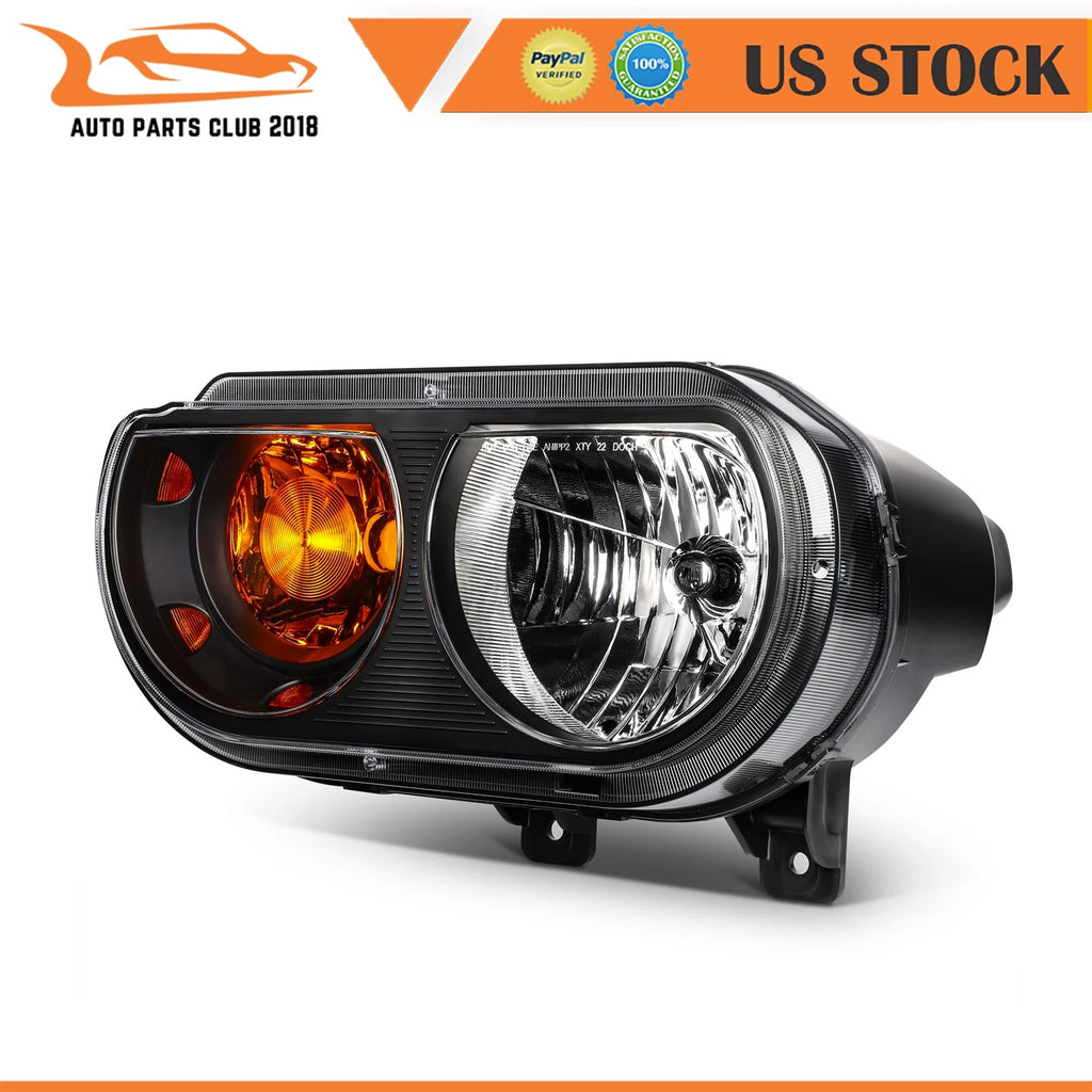Headlight Assembly Set of 2 for Dodge Challenger (2008–2014) Black Housing Clear Lens