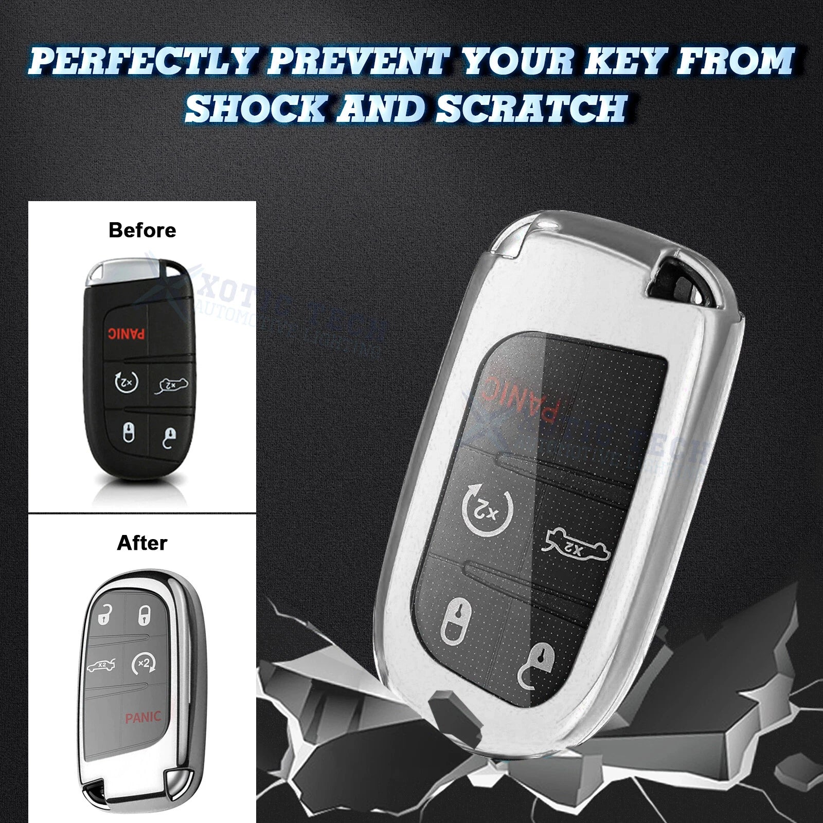 TPU Remote Key Cover for Dodge Jeep Chrysler (Glossy Silver) (2015-2025)