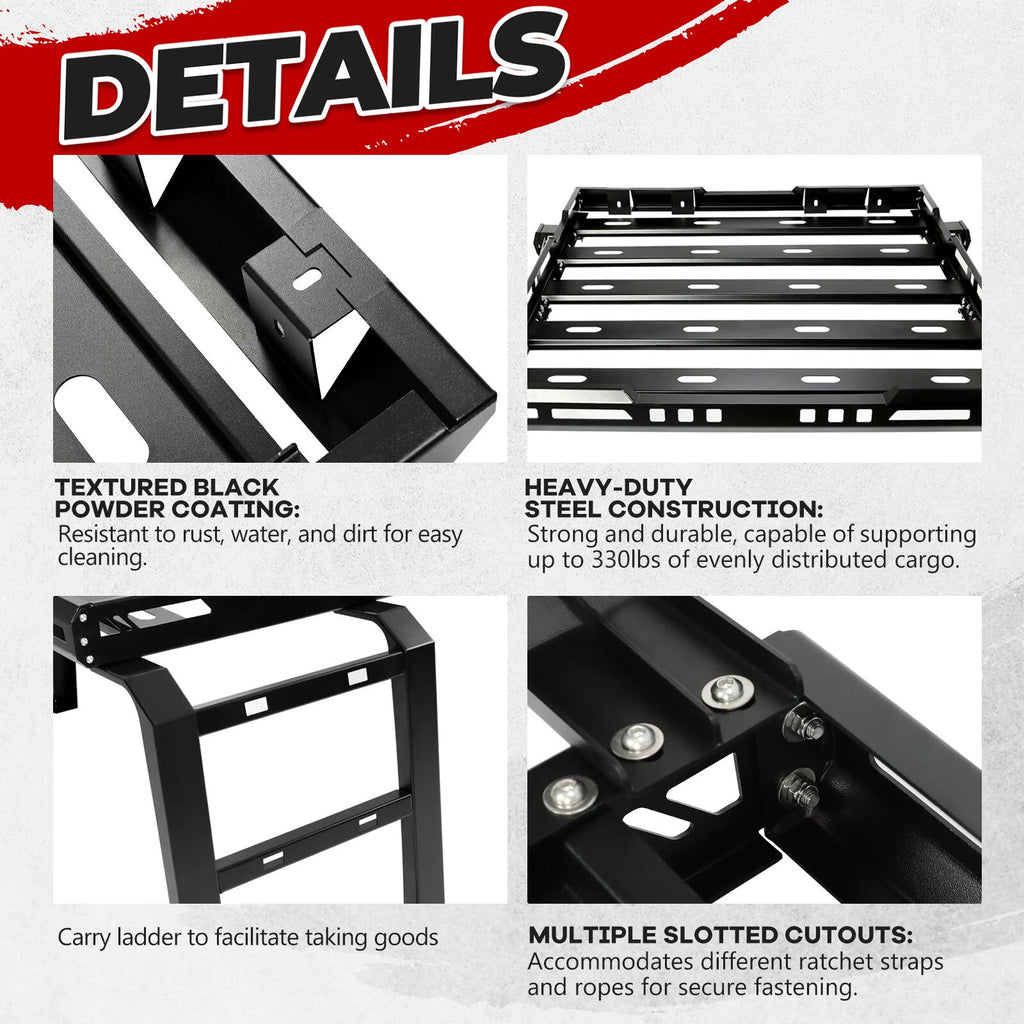 Roof Rack Luggage Carrier Basket for Jeep Wrangler JK (2007–2018) + 2 Side Ladders