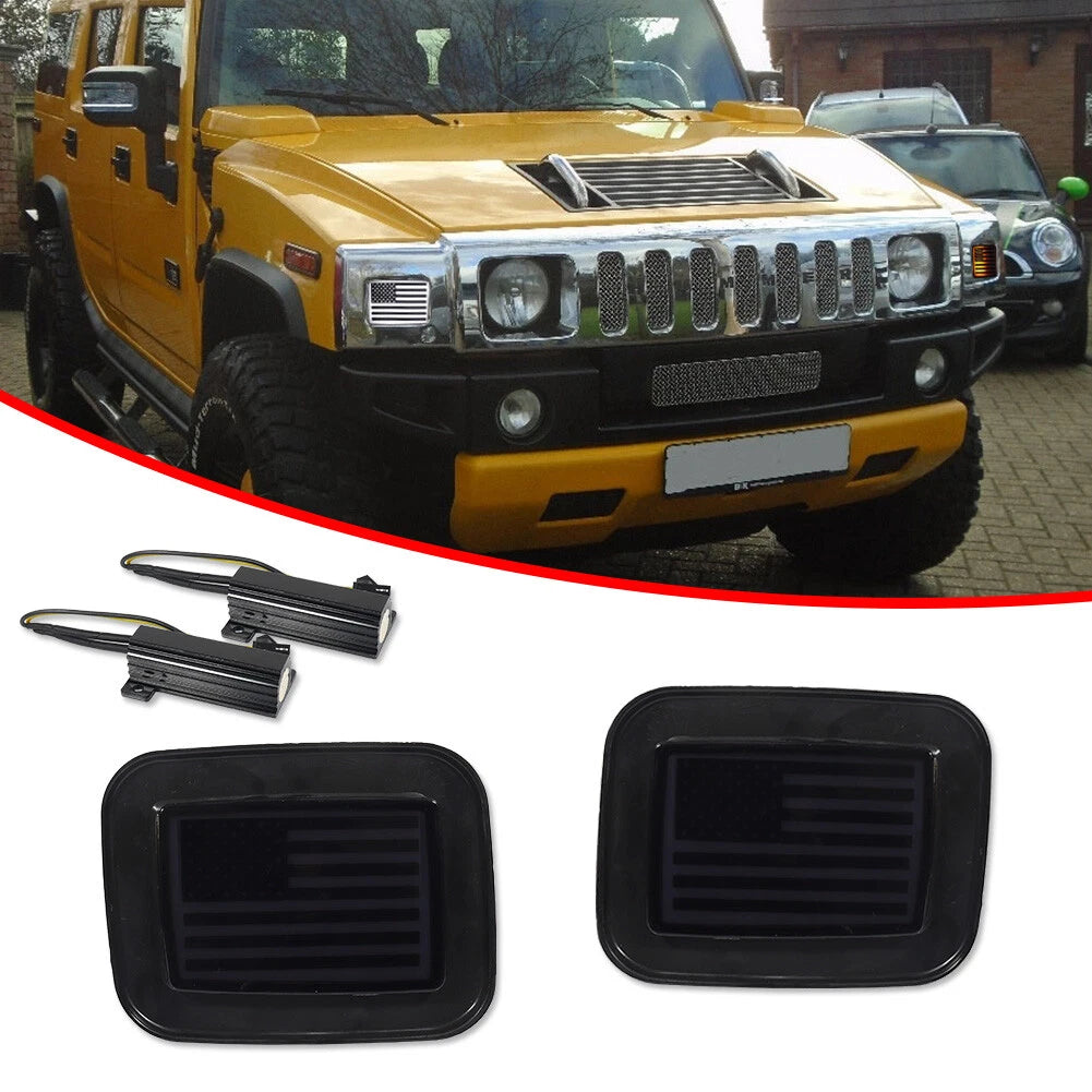 Smoke US Flag Switchback LED Front Bumper DRL Signal Lights for Hummer H2 (2003–2009)