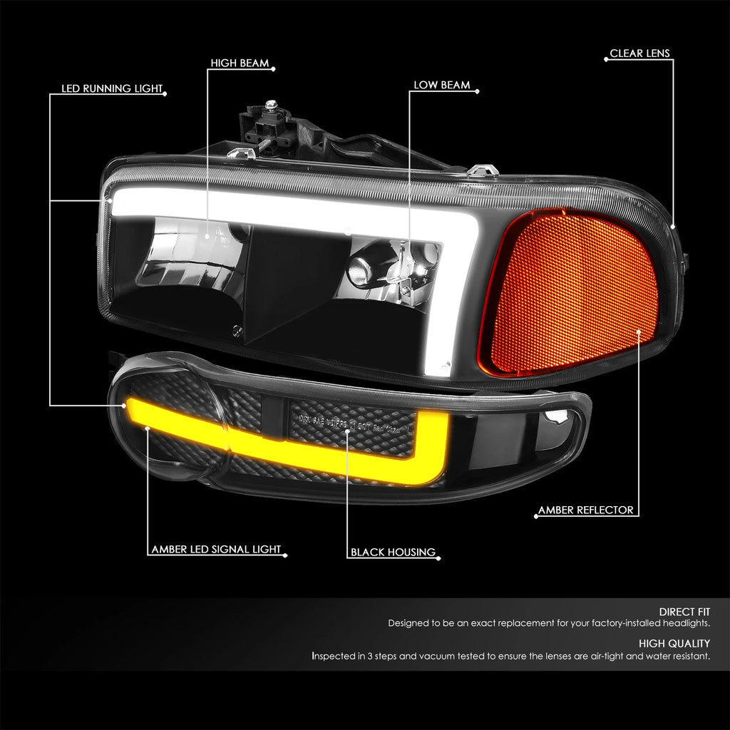 Switchback LED DRL Bumper Headlights for Sierra Yukon Denali (2001–2007)