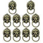 10Pcs Vintage Lion Head Door Pull Handle Ring Cabinet Knobs