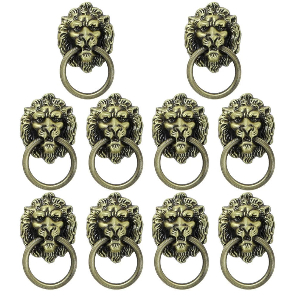10Pcs Vintage Lion Head Door Pull Handle Ring Cabinet Knobs