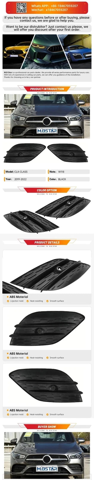 1X Front Bumper Lower Side Vent Trim for Mercedes Benz CLA W118 (2019–2023)