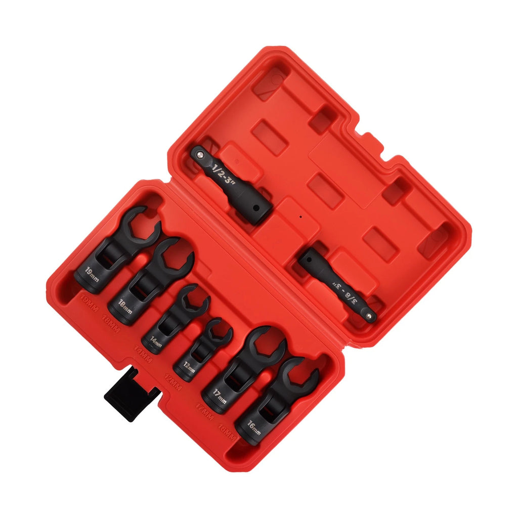 Set of 8 Flex Head Flare Nut Wrenches for Automotive Repairs