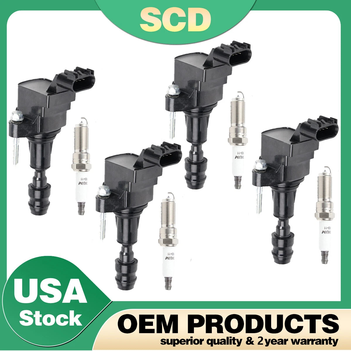 Set of 4 Ignition Coils & Spark Plugs UF491 for Chevy Equinox Buick Regal Saturn GMC 2.4L (2005–2017)