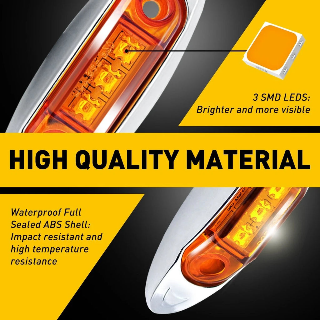 Set of 10 LED Amber Side Marker Lights for Truck Trailer RV