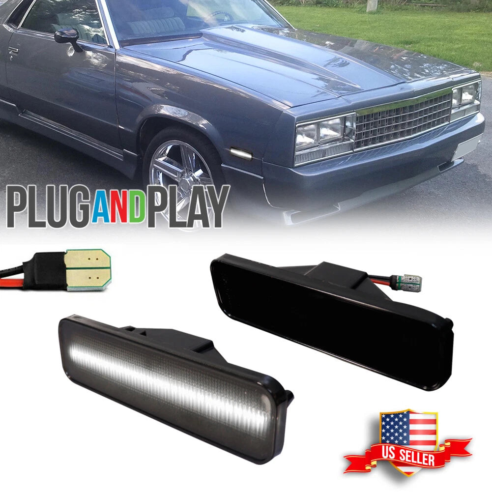 Smoked White LED Front Bumper Side Marker Lights for El Camino & Caballero (1982–1987)