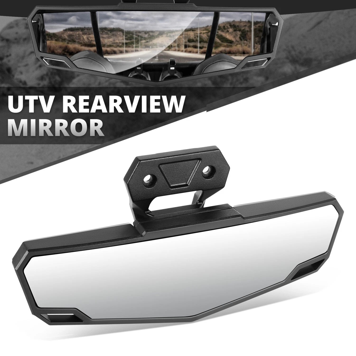 Universal UTV Rear View Mirror Handlebar Mount Convex Chrome Glass