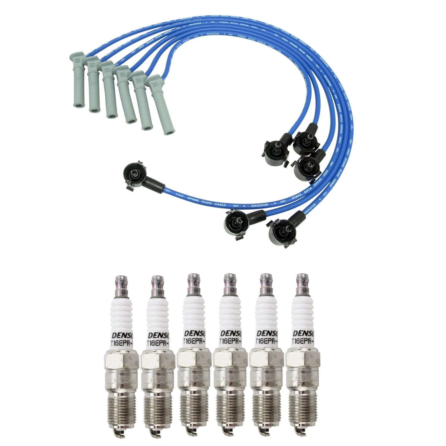 NGK Wire Set & Denso Spark Plugs Kit for Mazda B4000 (1994–2004)