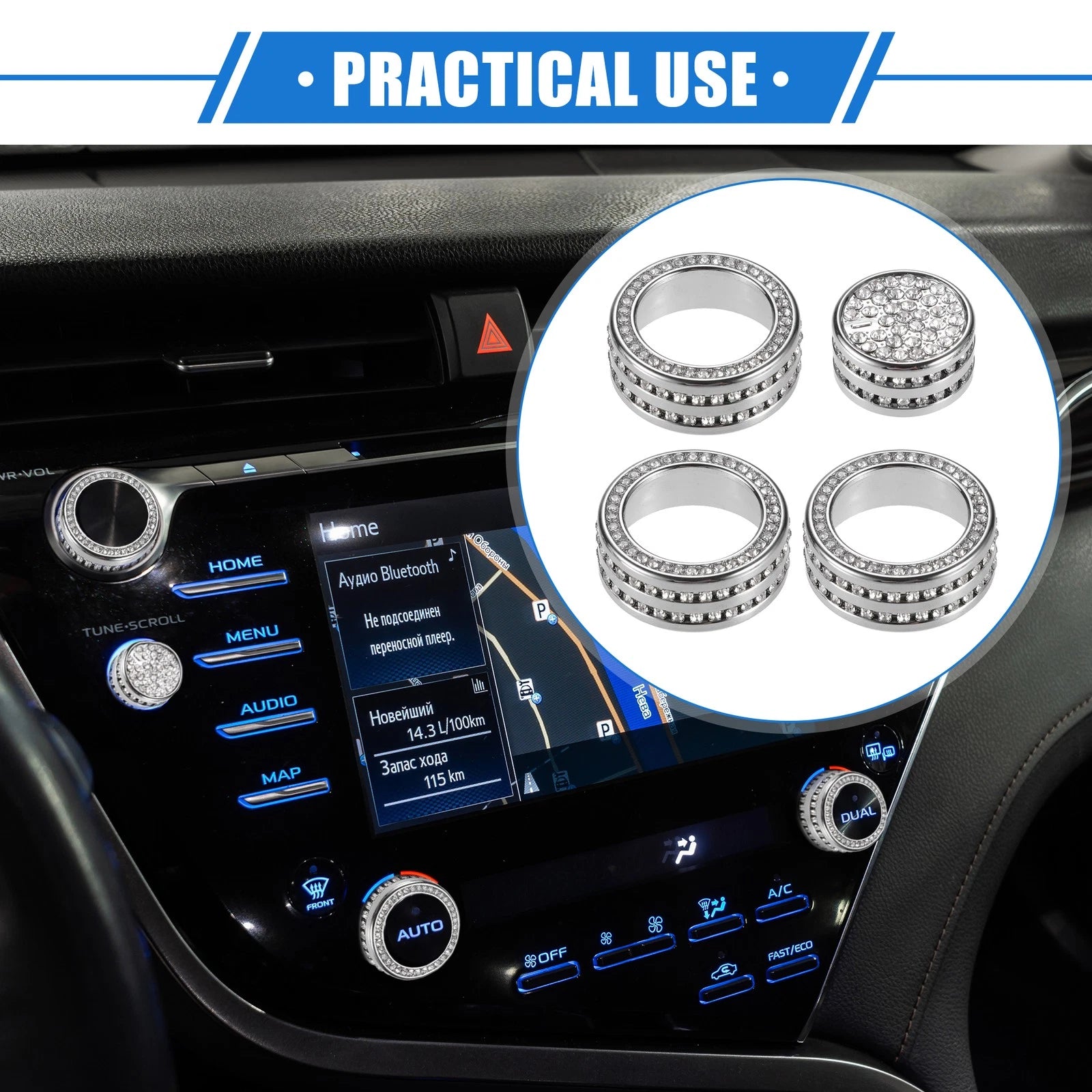 Set of 4 AC Audio Volume Tune Switch Knob Ring Covers for Toyota Camry 