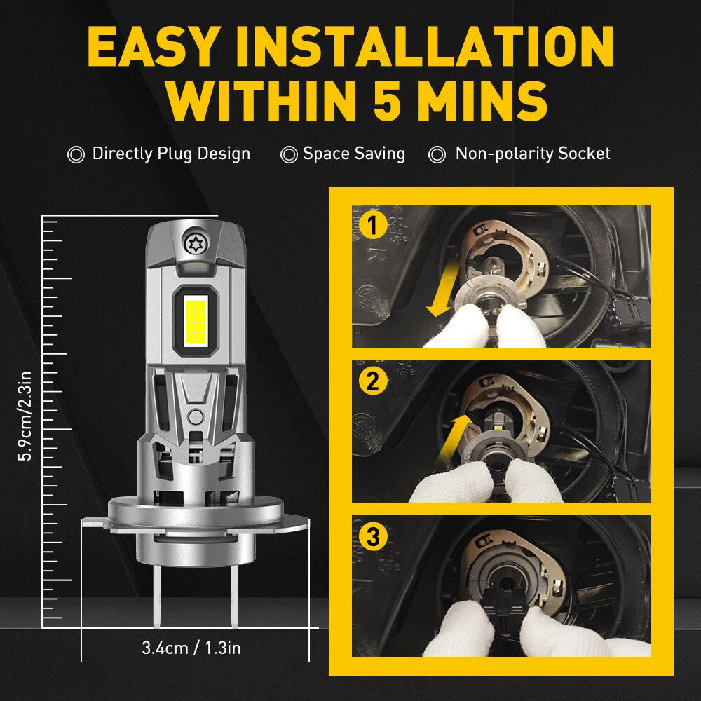 H7 LED Headlight Bulbs Kit for Universal Vehicles (22000LM, 6500K)