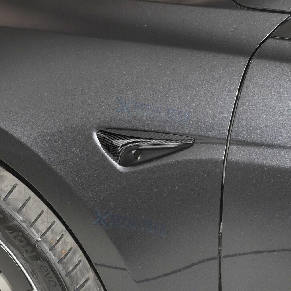 Black Carbon Style Side Camera Decor Cover Trim for Tesla Model Y (2024–2025)