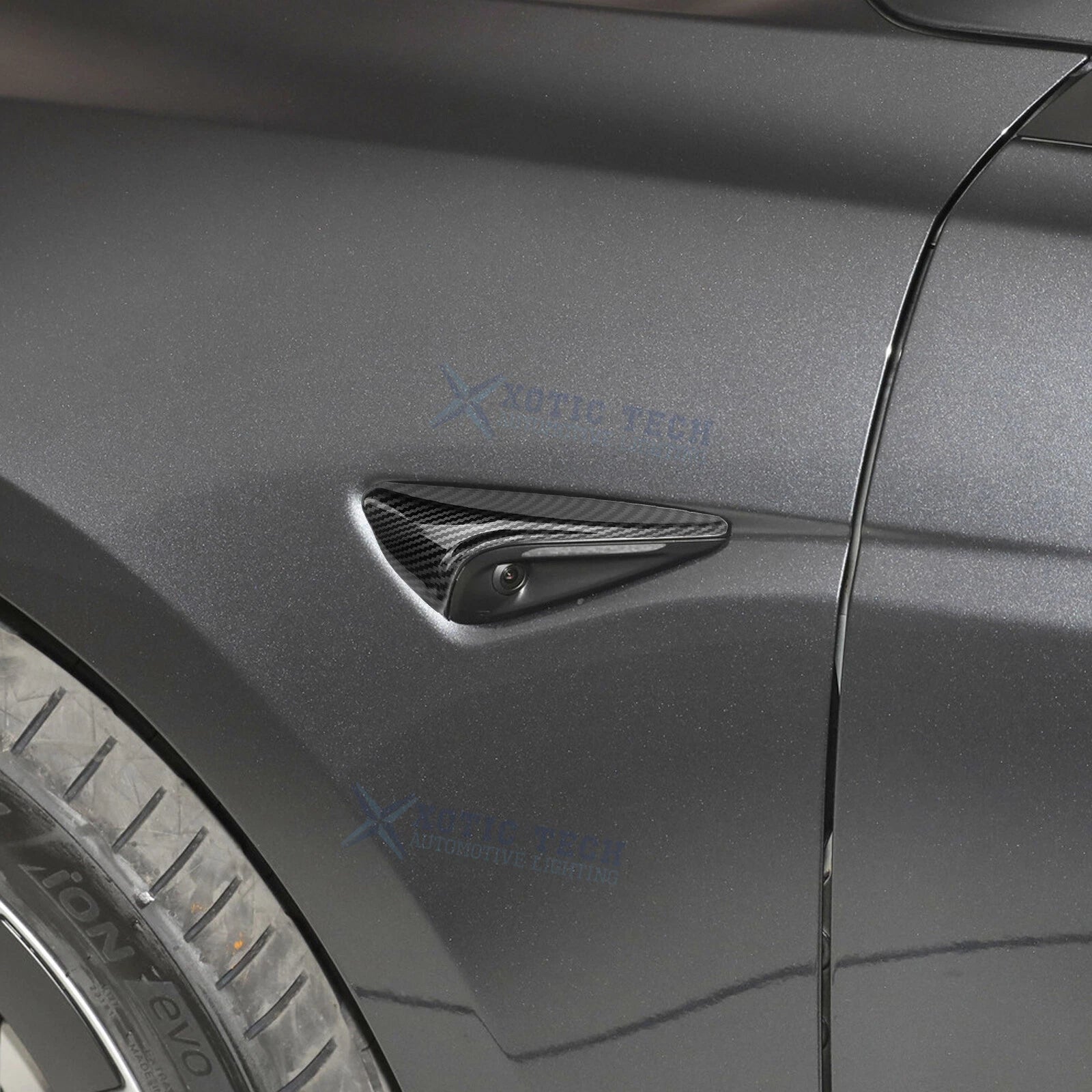 Black Carbon Style Side Camera Decor Cover Trim for Tesla Model Y (2024–2025)