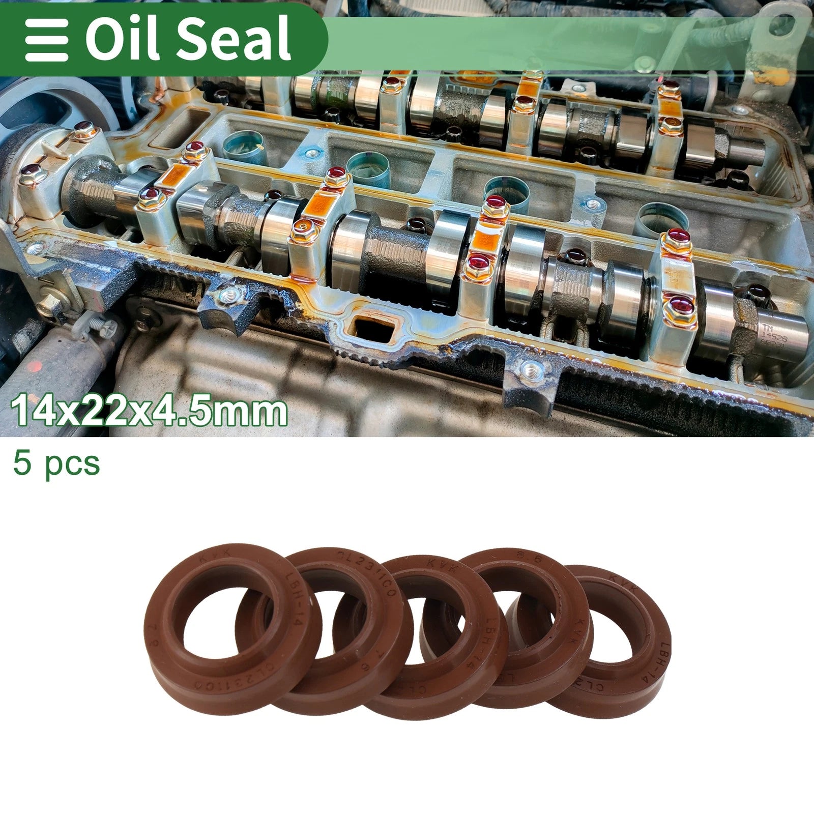 Set of 5 Oil Seal Rotary Shaft Seal FKM Rubber 14x22x4.5mm