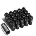 Set of 20 J2 7075 Forged Aluminum M12x1.5 Open-End Lug Nuts w/Adapter Black