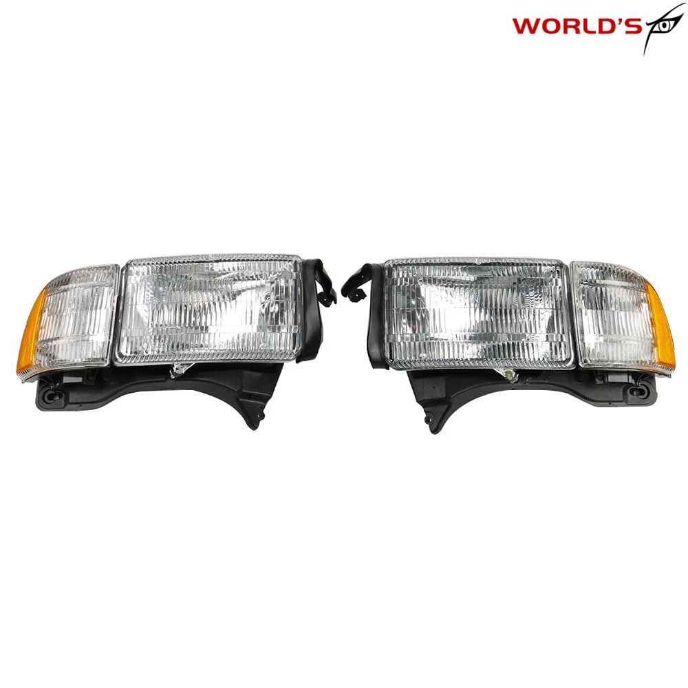 Headlight Set for Dodge Ram (1994–2002) Crystal Fresnel Lens Chrome